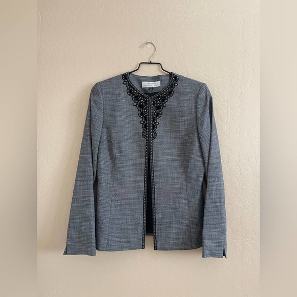 Tahari Jackets & Blazers - ❄️$25 Sale❄️ Tahari Black Tweed Embroidered Beaded Cut Out Blazer Jacket 4